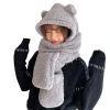 Autumn and winter hat, female bear, scarf, all-in-one female winter warm plush gloves, three-piece set, cute hooded ear-protecting Item Picture